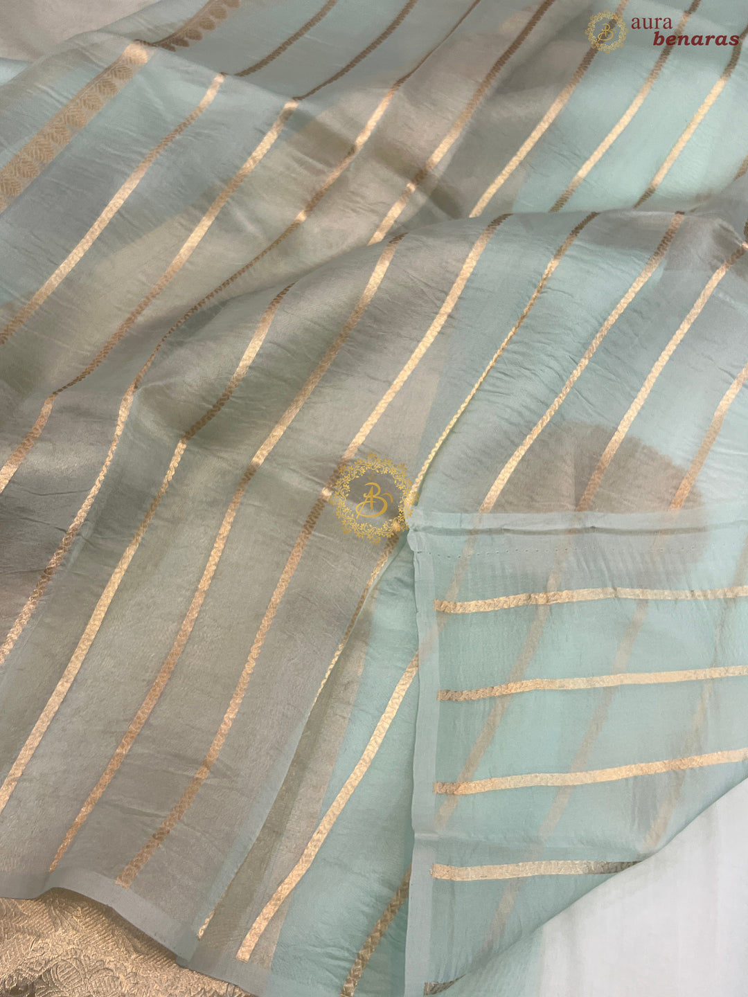 Pale Mint Green Banarasi Handloom Kora Silk Saree
