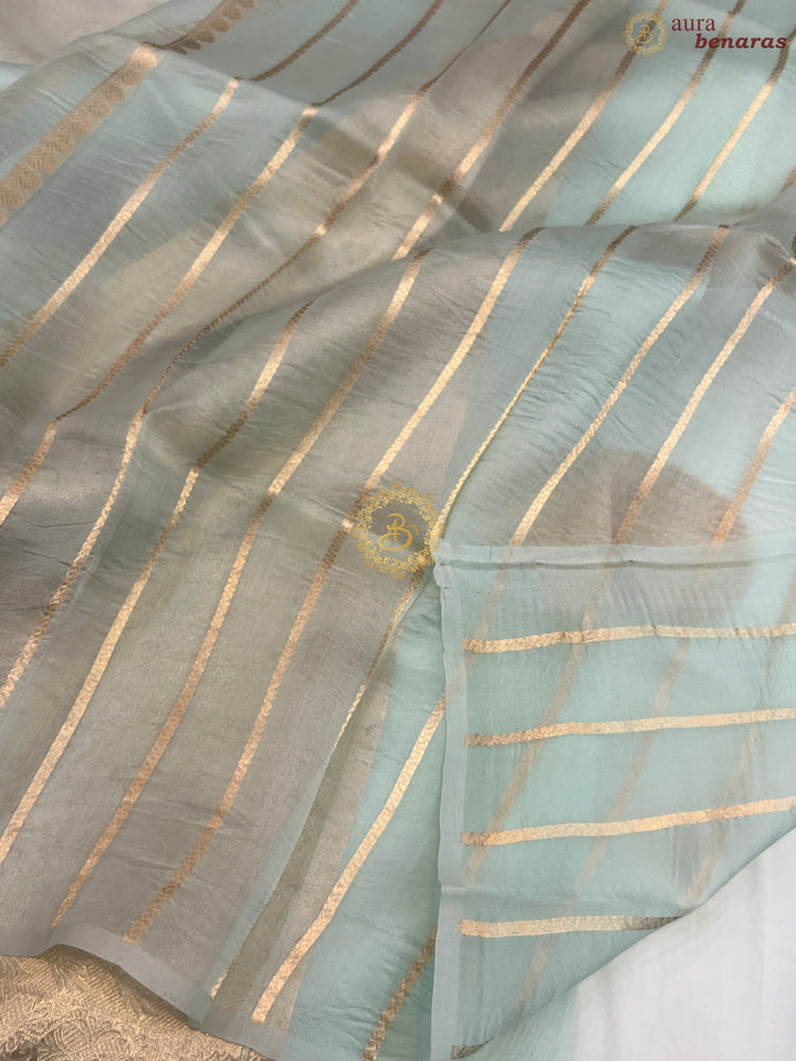 Pale Mint Green Banarasi Handloom Kora Silk Saree