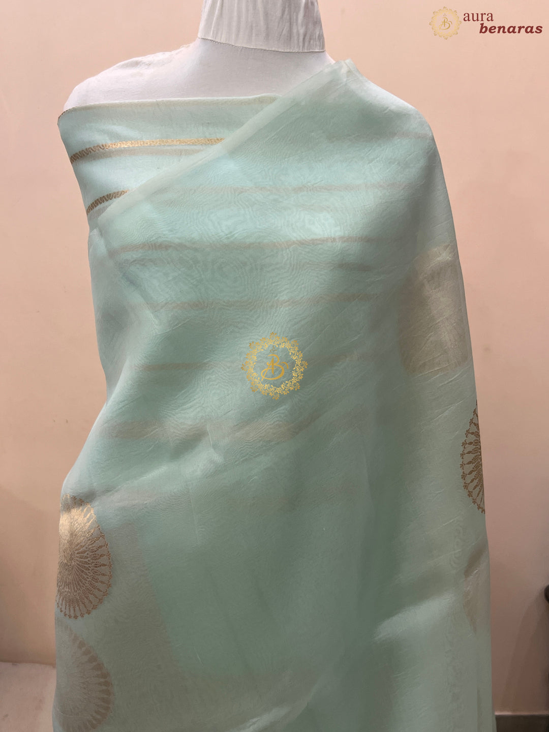 Pale Mint Green Banarasi Handloom Kora Silk Saree