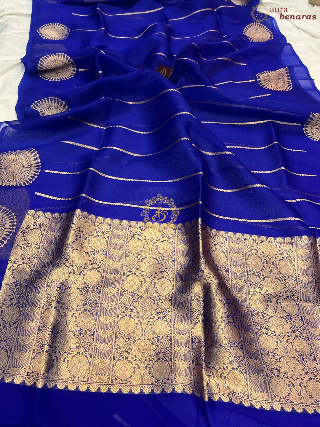 Royal Blue Banarasi Handloom Kora Silk Saree