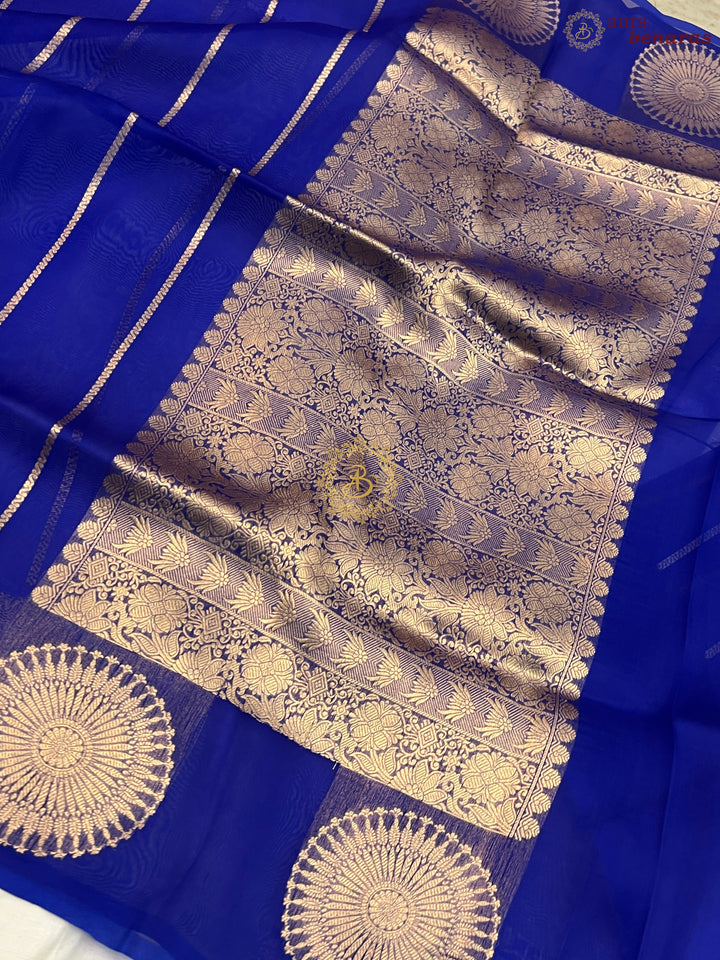 Royal Blue Banarasi Handloom Kora Silk Saree
