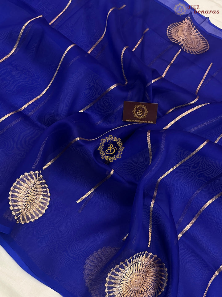 Royal Blue Banarasi Handloom Kora Silk Saree