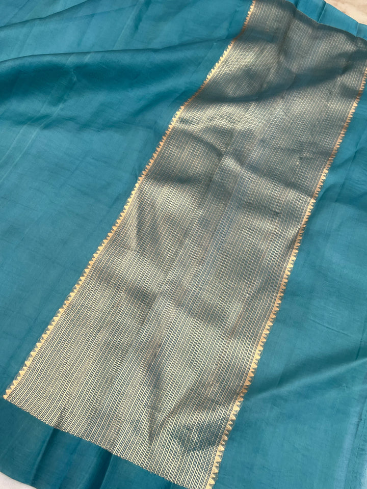 Rama Green Pure Kora Silk Banarasi Saree with Zari Pallu - Aura Benaras