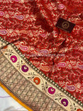 Red Banarasi Handloom Katan Silk Saree - Aura Benaras