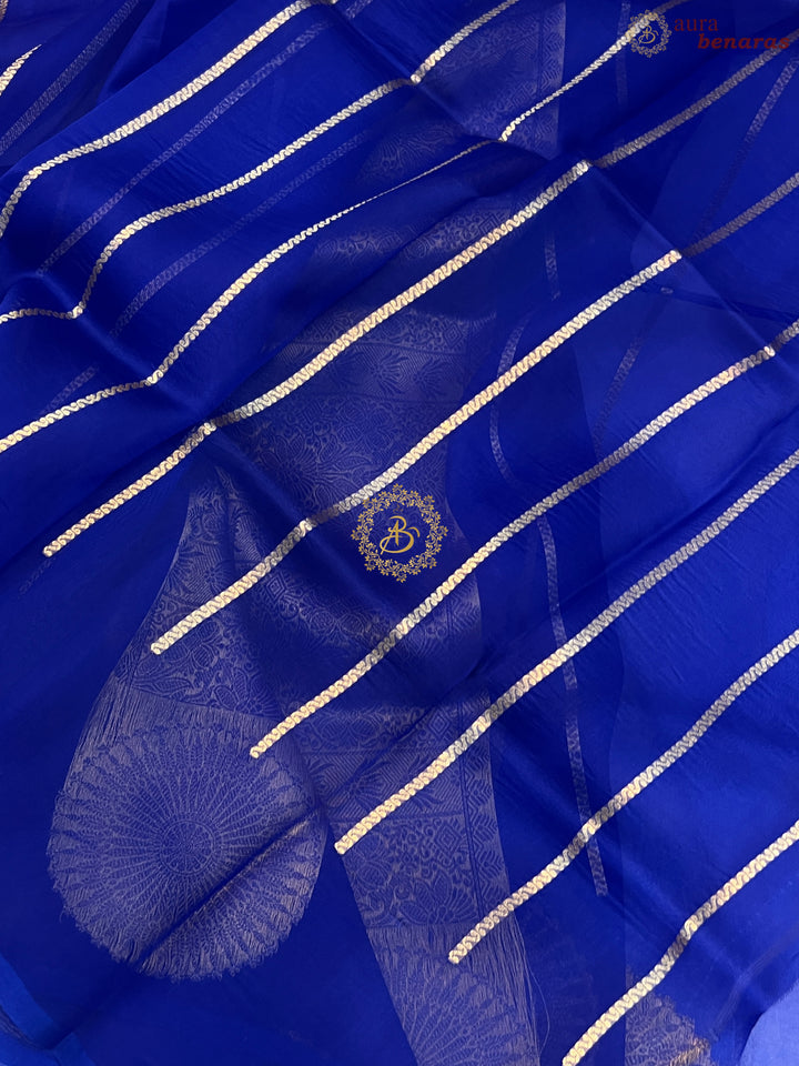 Royal Blue Banarasi Handloom Kora Silk Saree