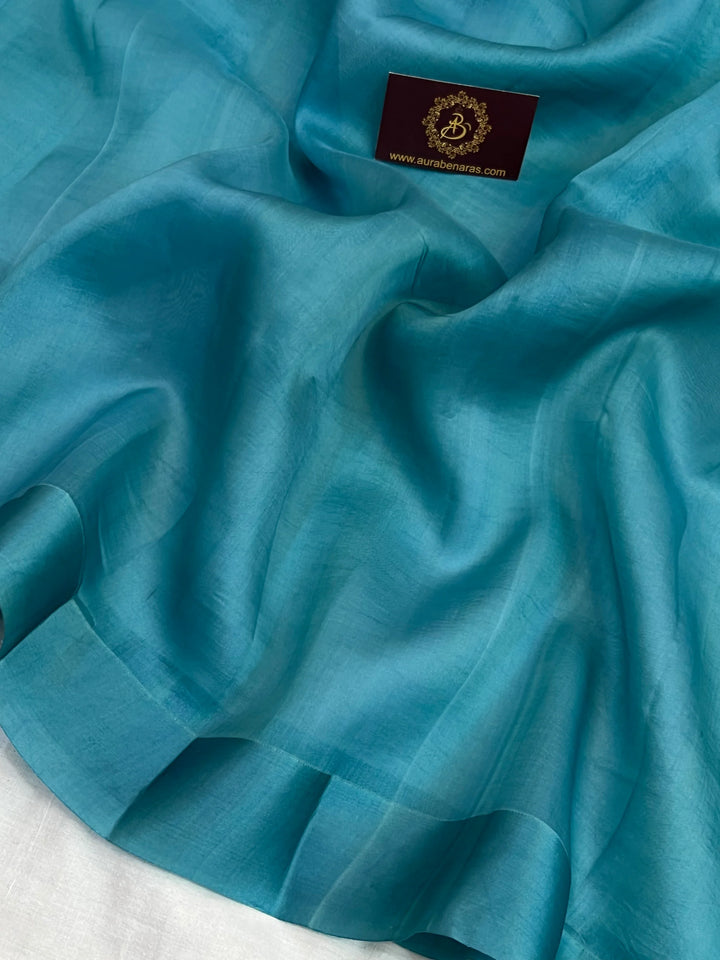 Rama Green Pure Kora Silk Banarasi Saree with Zari Pallu - Aura Benaras