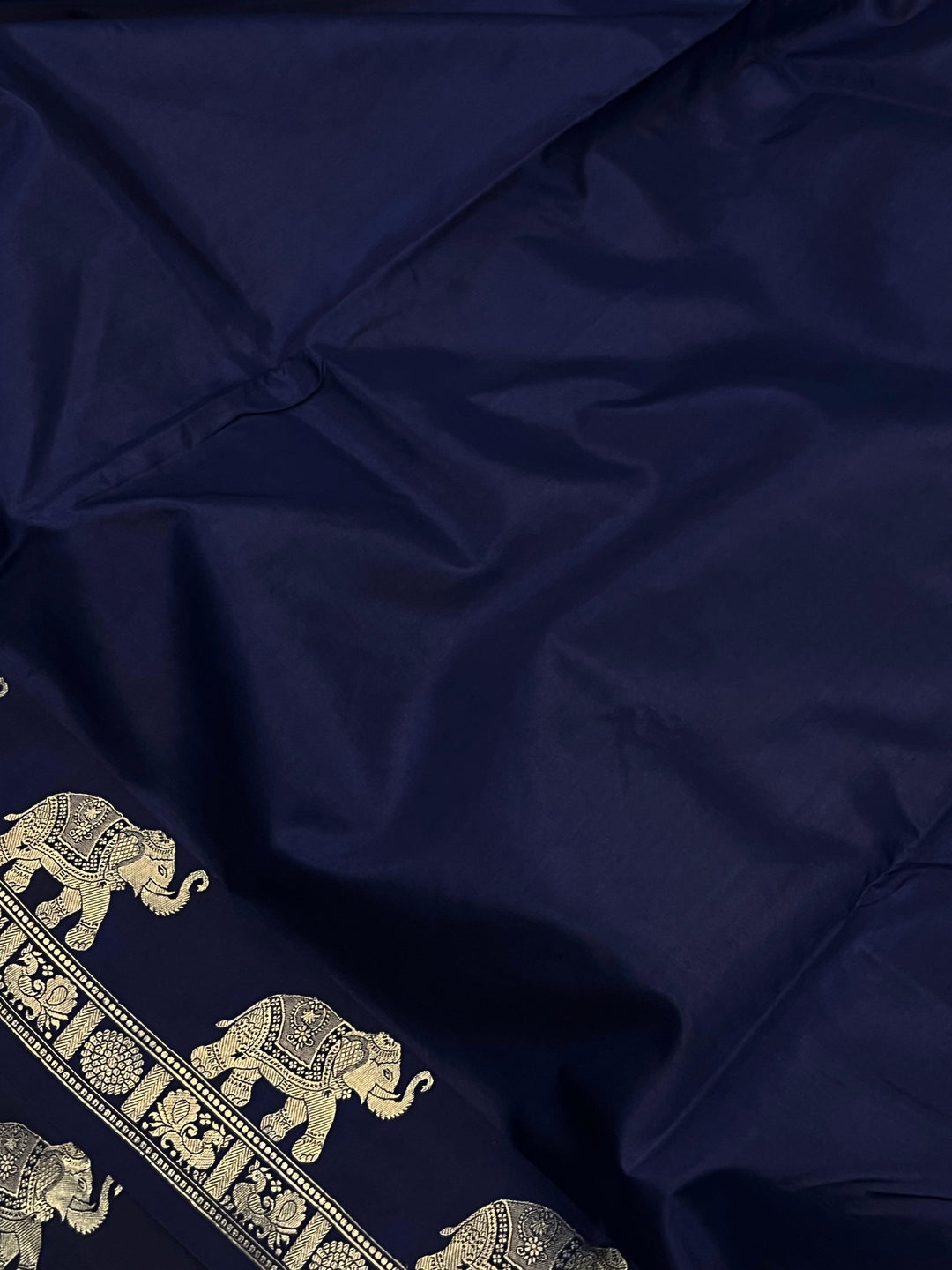 Navy Blue Pure Banarasi Handloom Katan Silk Saree - Aura Benaras