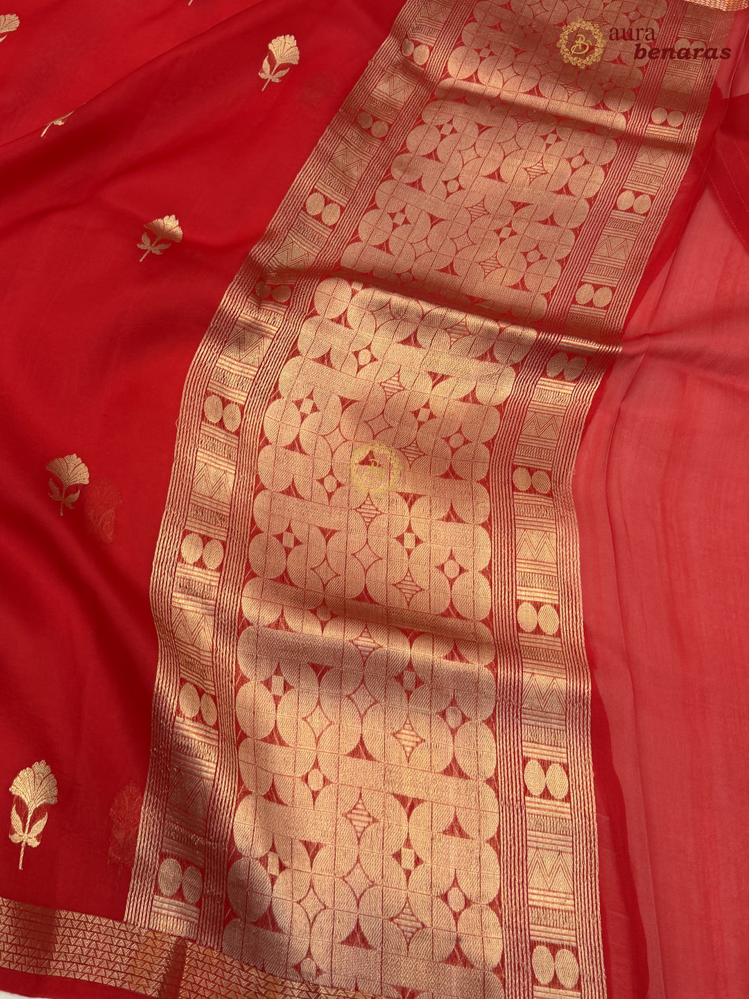 Red Kora Silk Handloom Banarasi Saree | Kadhwa Butis 