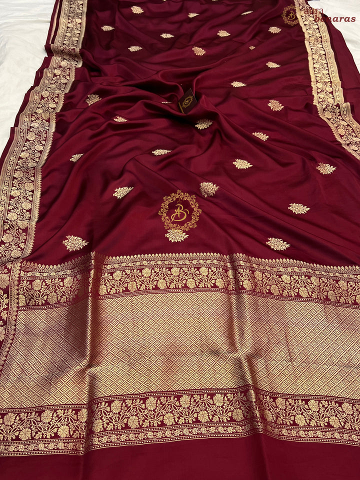 Hibiscus Shaded Pure Mashru Silk Handloom Banarasi Saree