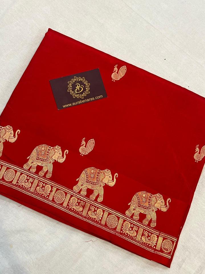 Red Pure Banarasi Handloom Katan Silk Saree - Aura Benaras