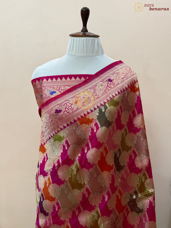 Rani Pink Pure Katan Silk Banarasi Handloom Saree