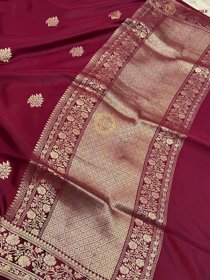 Hibiscus Shaded Pure Mashru Silk Handloom Banarasi Saree