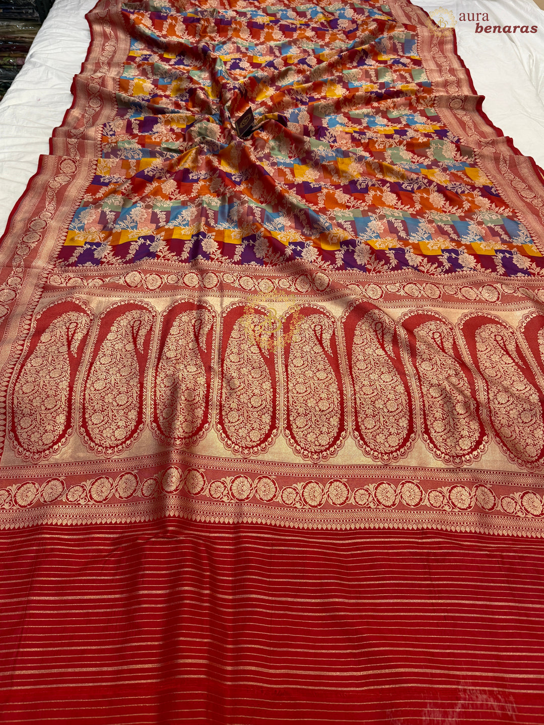 Red Pure Katan Silk Banarasi Handloom Saree