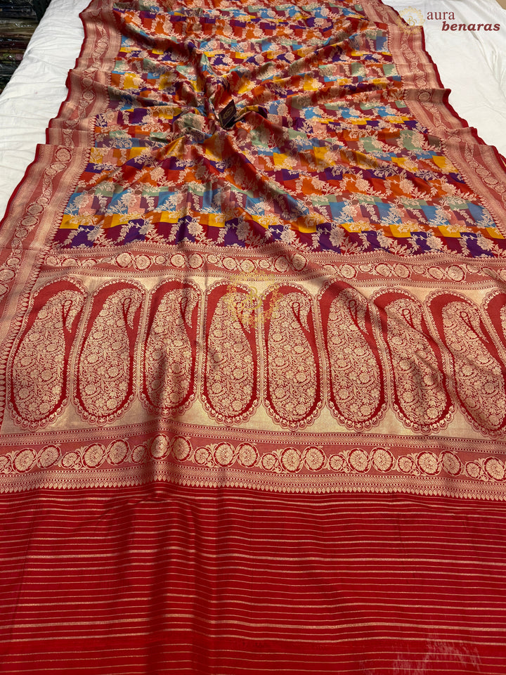 Red Pure Katan Silk Banarasi Handloom Saree