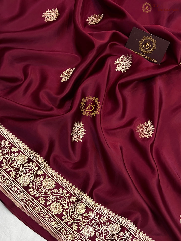 Hibiscus Shaded Pure Mashru Silk Handloom Banarasi Saree