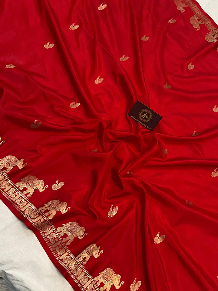 Red Pure Banarasi Handloom Katan Silk Saree - Aura Benaras