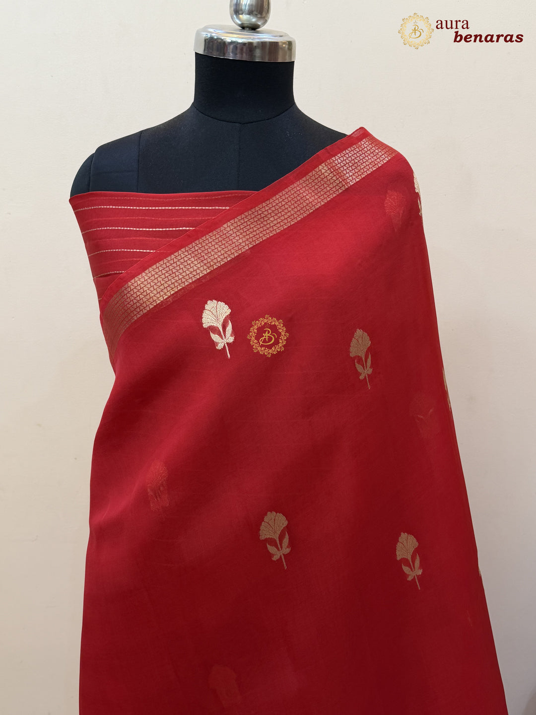 Red Kora Silk Handloom Banarasi Saree | Kadhwa Butis 