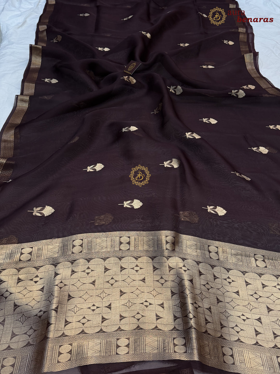 Brown Kora Silk Handloom Banarasi Saree | Kadhwa Butis 