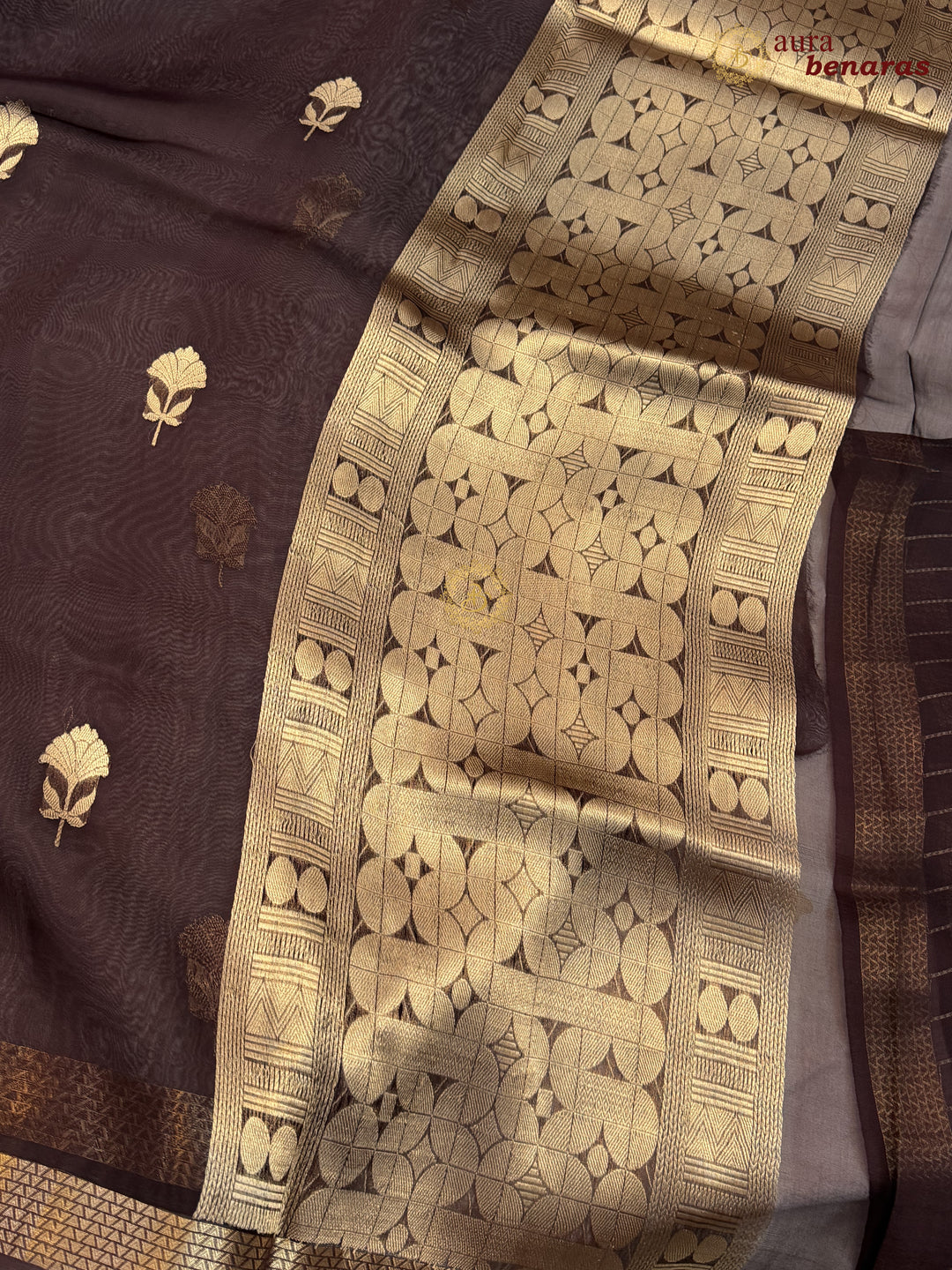 Brown Kora Silk Handloom Banarasi Saree | Kadhwa Butis 