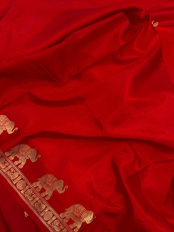 Red Pure Banarasi Handloom Katan Silk Saree - Aura Benaras