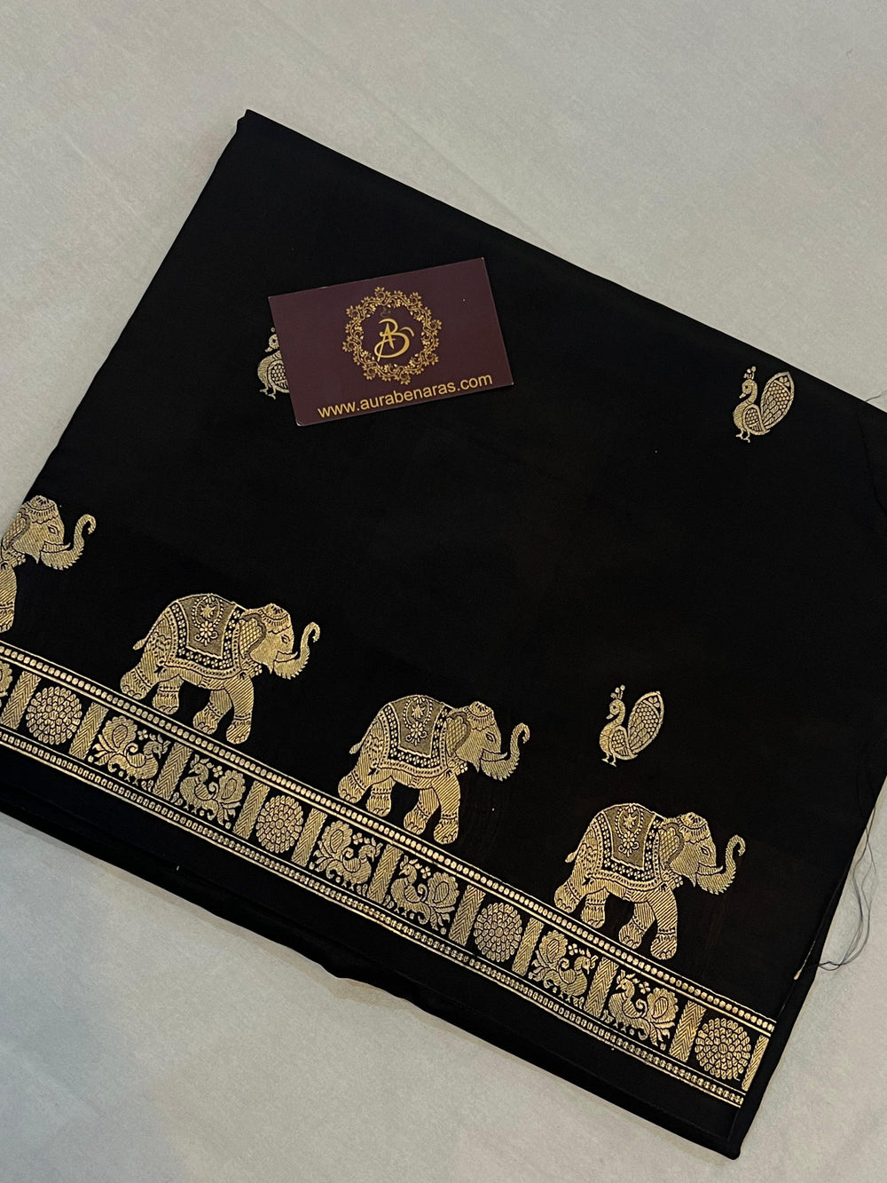 Black Pure Banarasi Handloom Katan Silk Saree - Aura Benaras