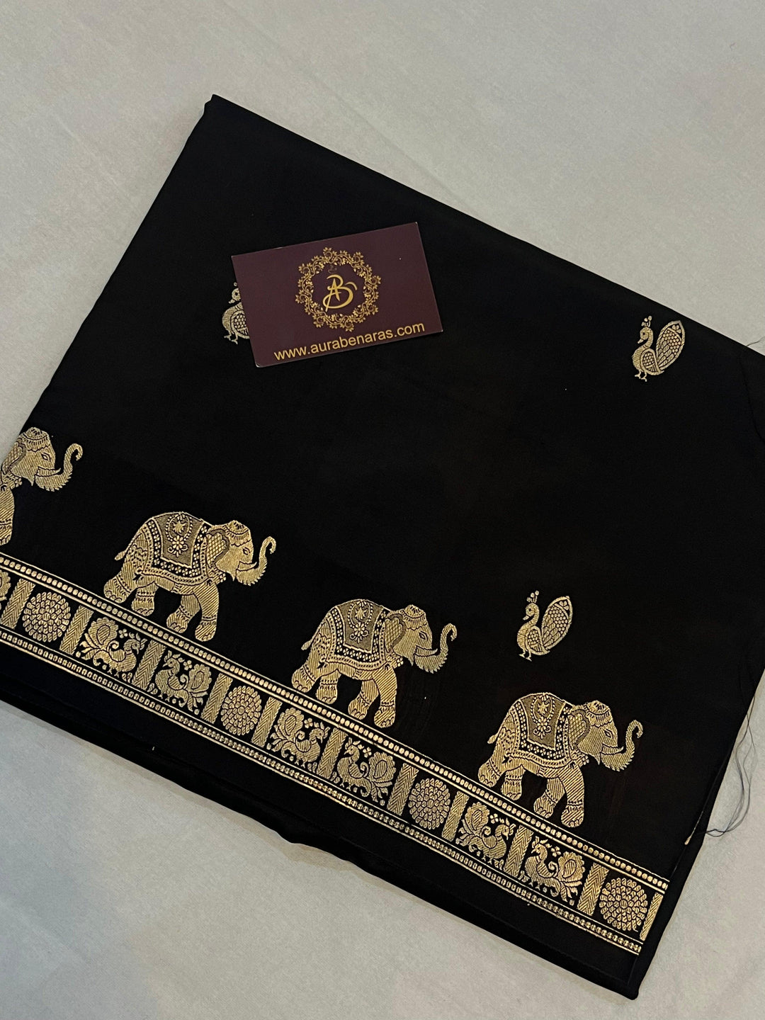 Black Pure Banarasi Handloom Katan Silk Saree - Aura Benaras