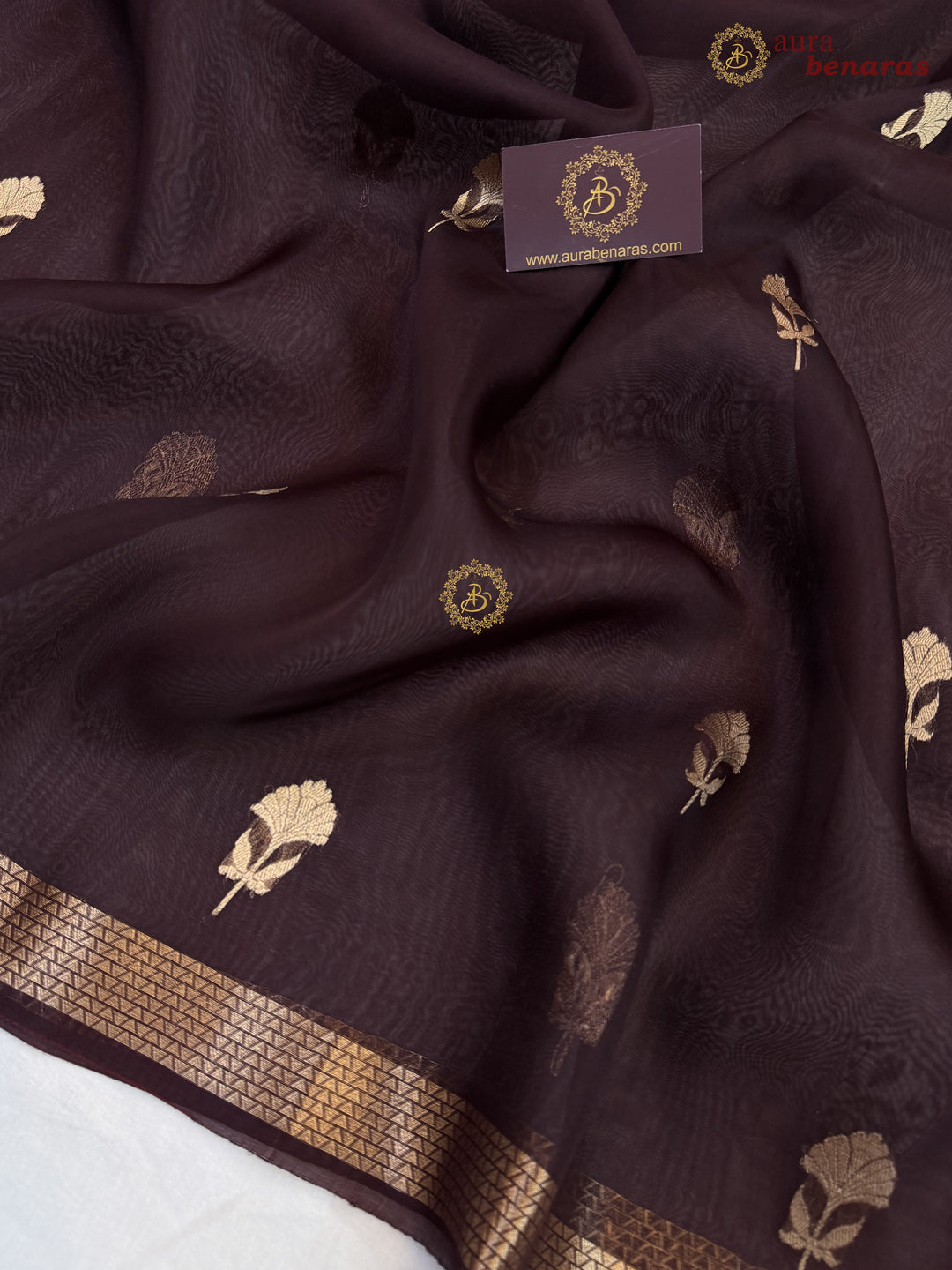 Brown Kora Silk Handloom Banarasi Saree | Kadhwa Butis 