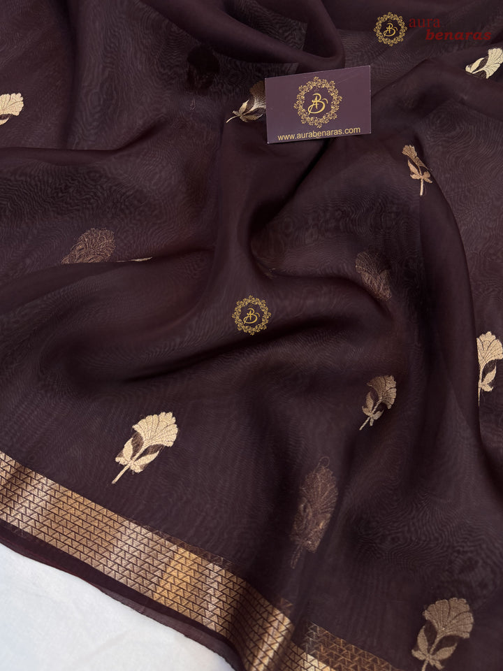 Brown Kora Silk Handloom Banarasi Saree | Kadhwa Butis 