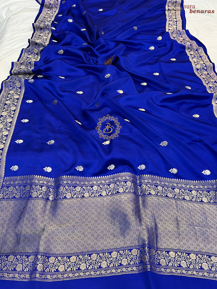 Royal Blue Pure Mashru Silk Handloom Banarasi Saree