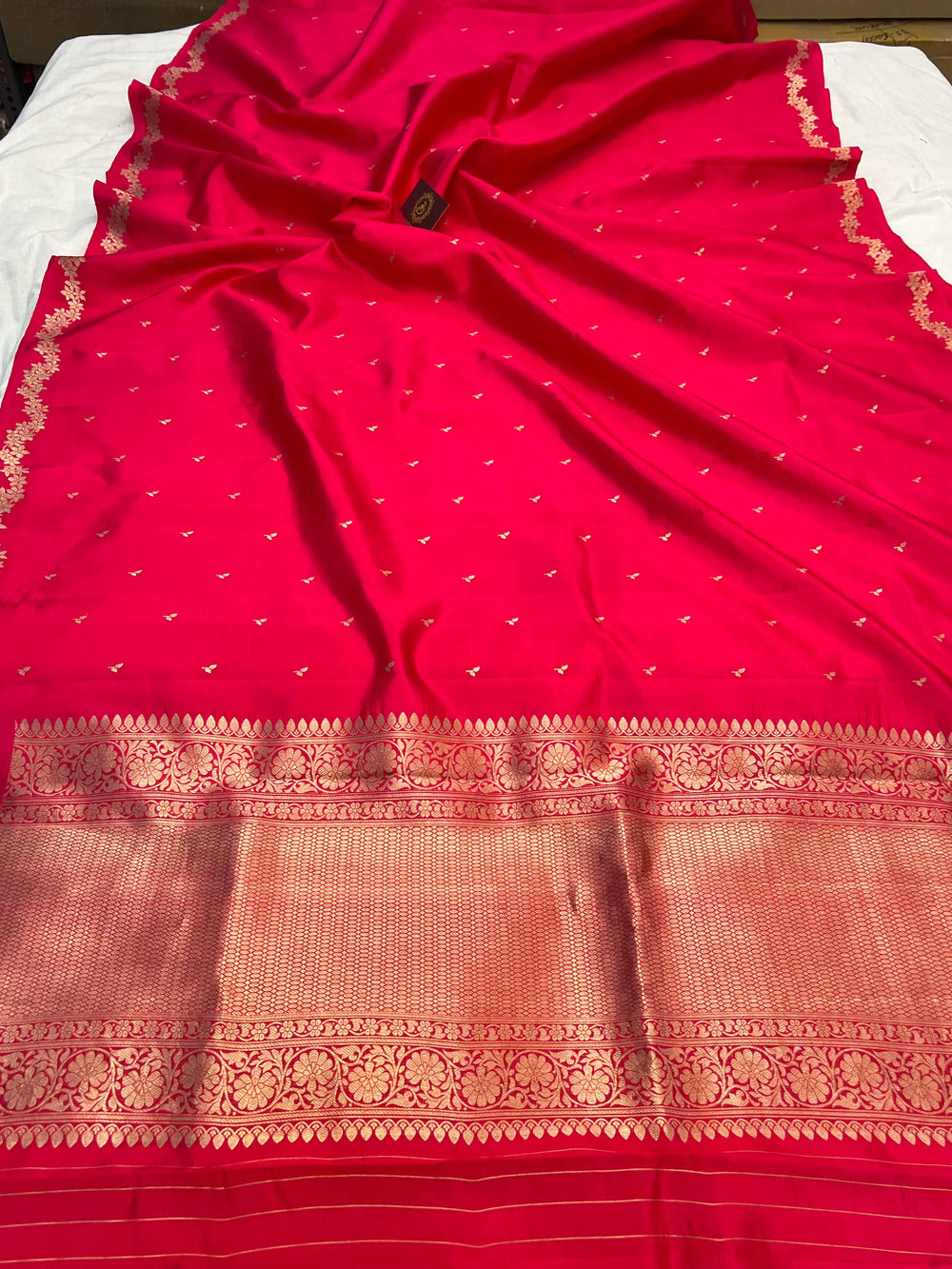 Orangish Pink Banarasi Silk Saree | Kadhwa & Designer Border
