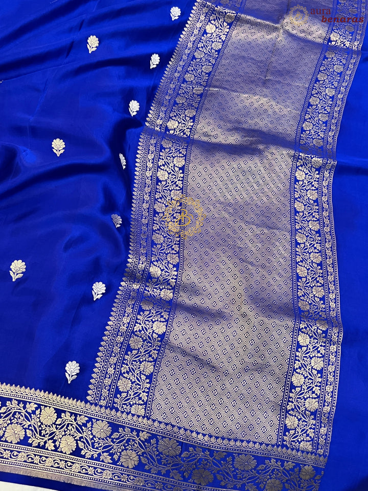 Royal Blue Pure Mashru Silk Handloom Banarasi Saree