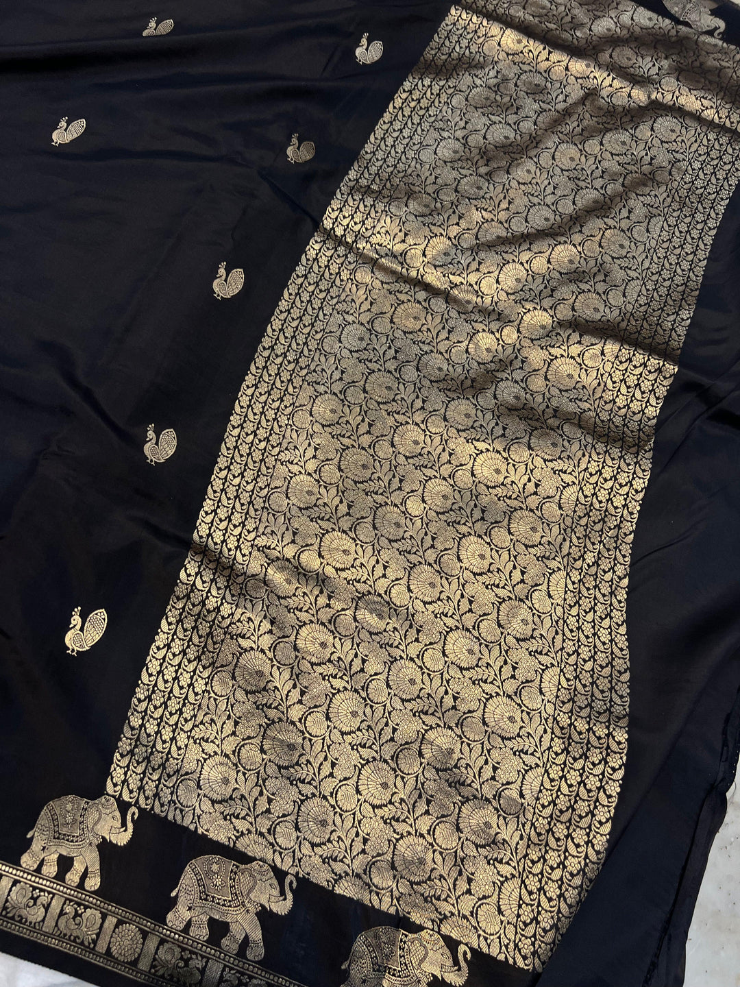 Black Pure Banarasi Handloom Katan Silk Saree - Aura Benaras