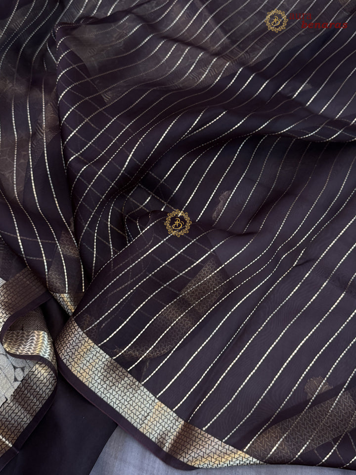 Brown Kora Silk Handloom Banarasi Saree | Kadhwa Butis 