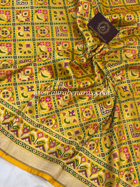 Yellow Banarasi Handloom Katan Silk Saree - Aura Benaras