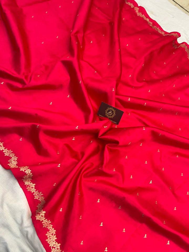 Orangish Pink Banarasi Silk Saree | Kadhwa & Designer Border