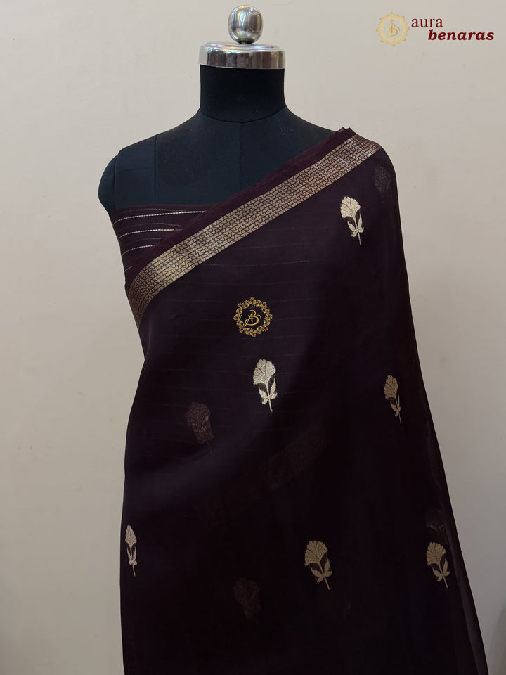 Brown Kora Silk Handloom Banarasi Saree | Kadhwa Butis 