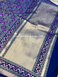 Royal Blue Banarasi Handloom Katan Silk Saree - Aura Benaras