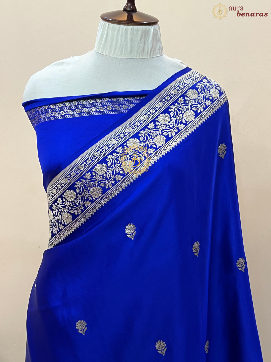 Royal Blue Pure Mashru Silk Handloom Banarasi Saree