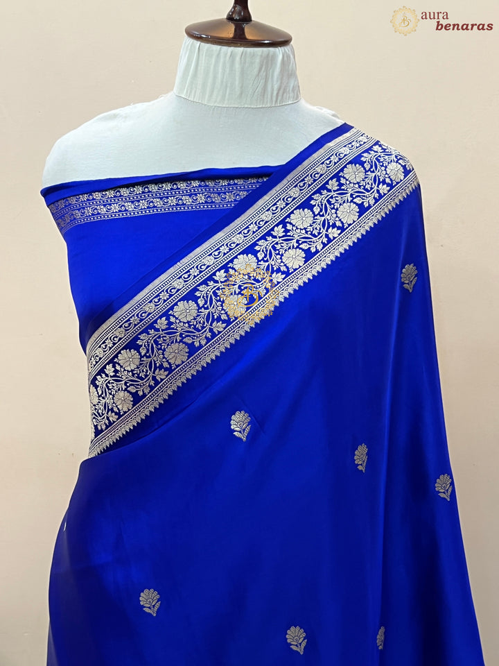 Royal Blue Pure Mashru Silk Handloom Banarasi Saree