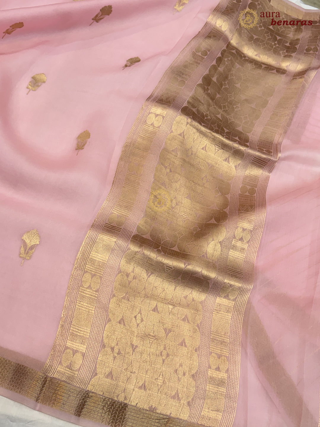 Baby Pink Kora Silk Handloom Banarasi Saree | Kadhwa Butis 
