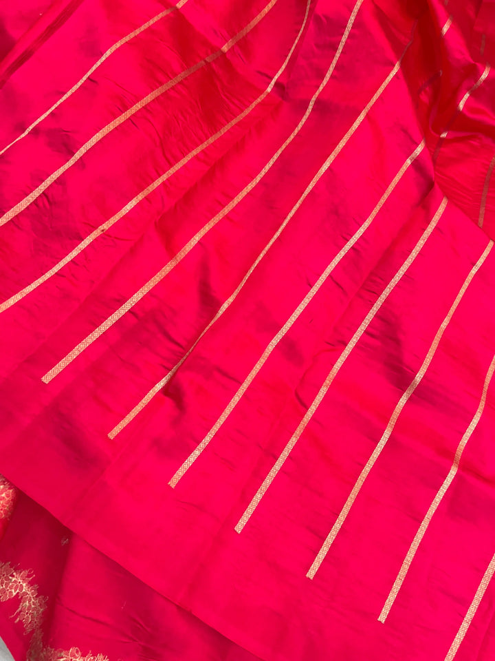 Orangish Pink Banarasi Silk Saree | Kadhwa & Designer Border