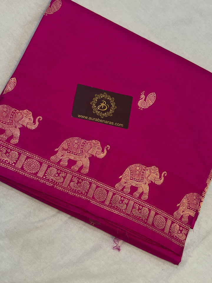 Rani Pink Pure Banarasi Handloom Katan Silk Saree - Aura Benaras