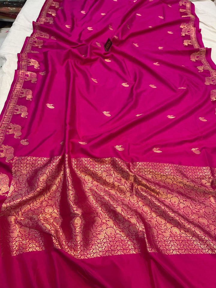 Rani Pink Pure Banarasi Handloom Katan Silk Saree - Aura Benaras