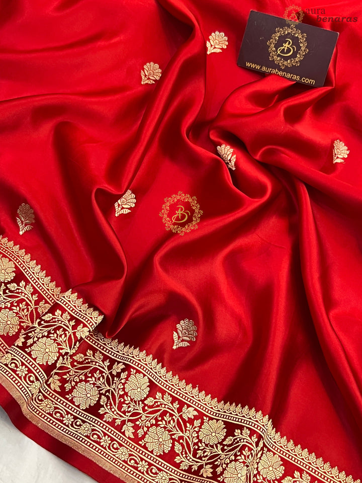 Red Pure Mashru Silk Handloom Banarasi Saree