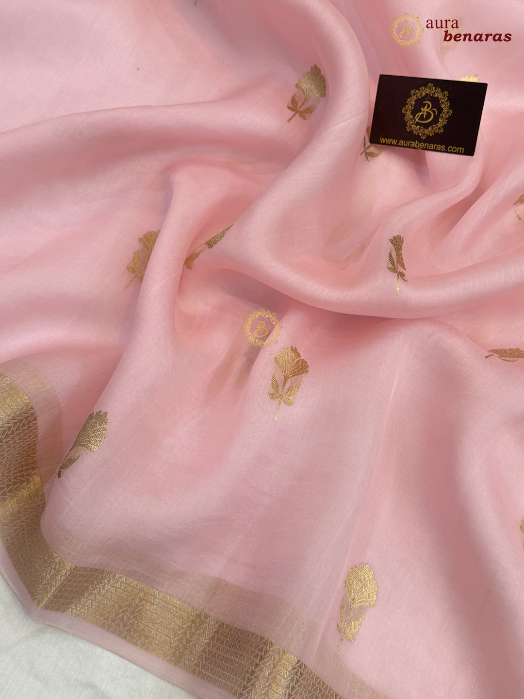 Baby Pink Kora Silk Handloom Banarasi Saree | Kadhwa Butis 