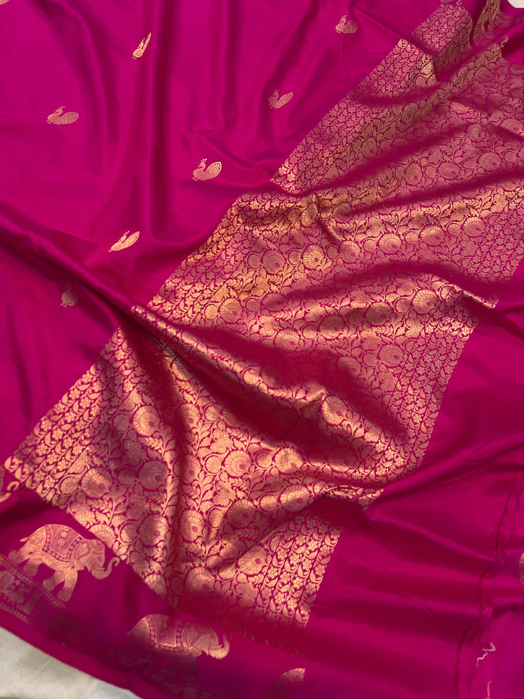 Rani Pink Pure Banarasi Handloom Katan Silk Saree - Aura Benaras