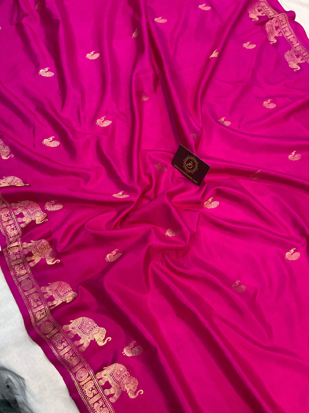 Rani Pink Pure Banarasi Handloom Katan Silk Saree - Aura Benaras