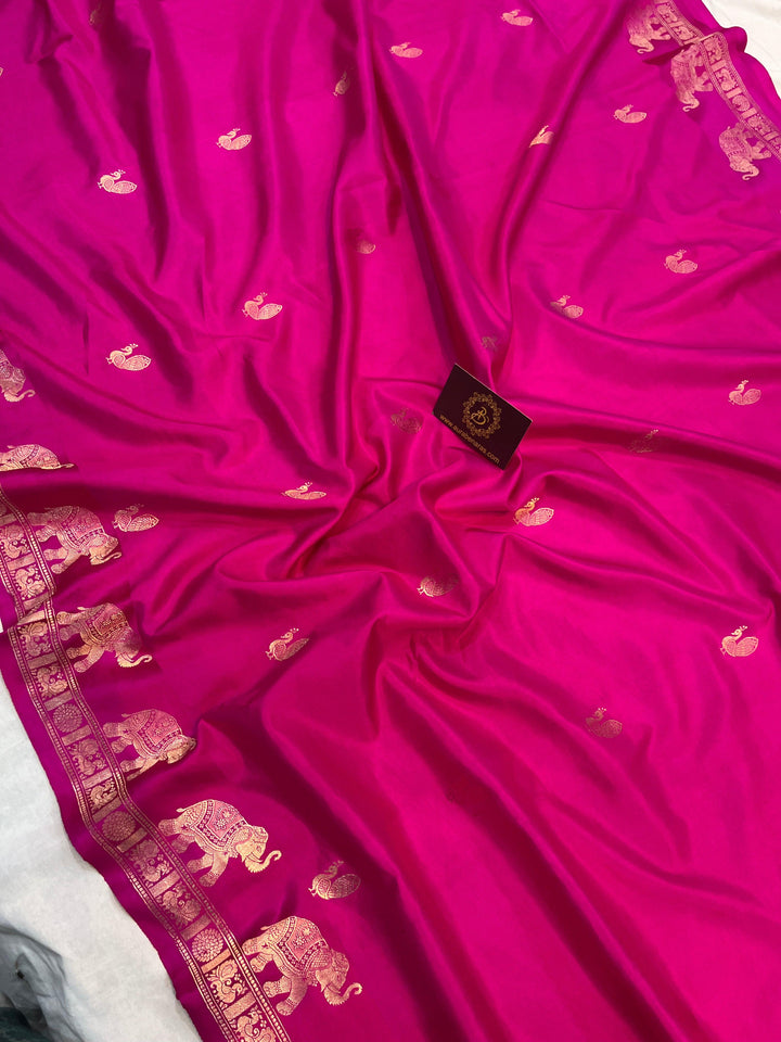 Rani Pink Pure Banarasi Handloom Katan Silk Saree - Aura Benaras