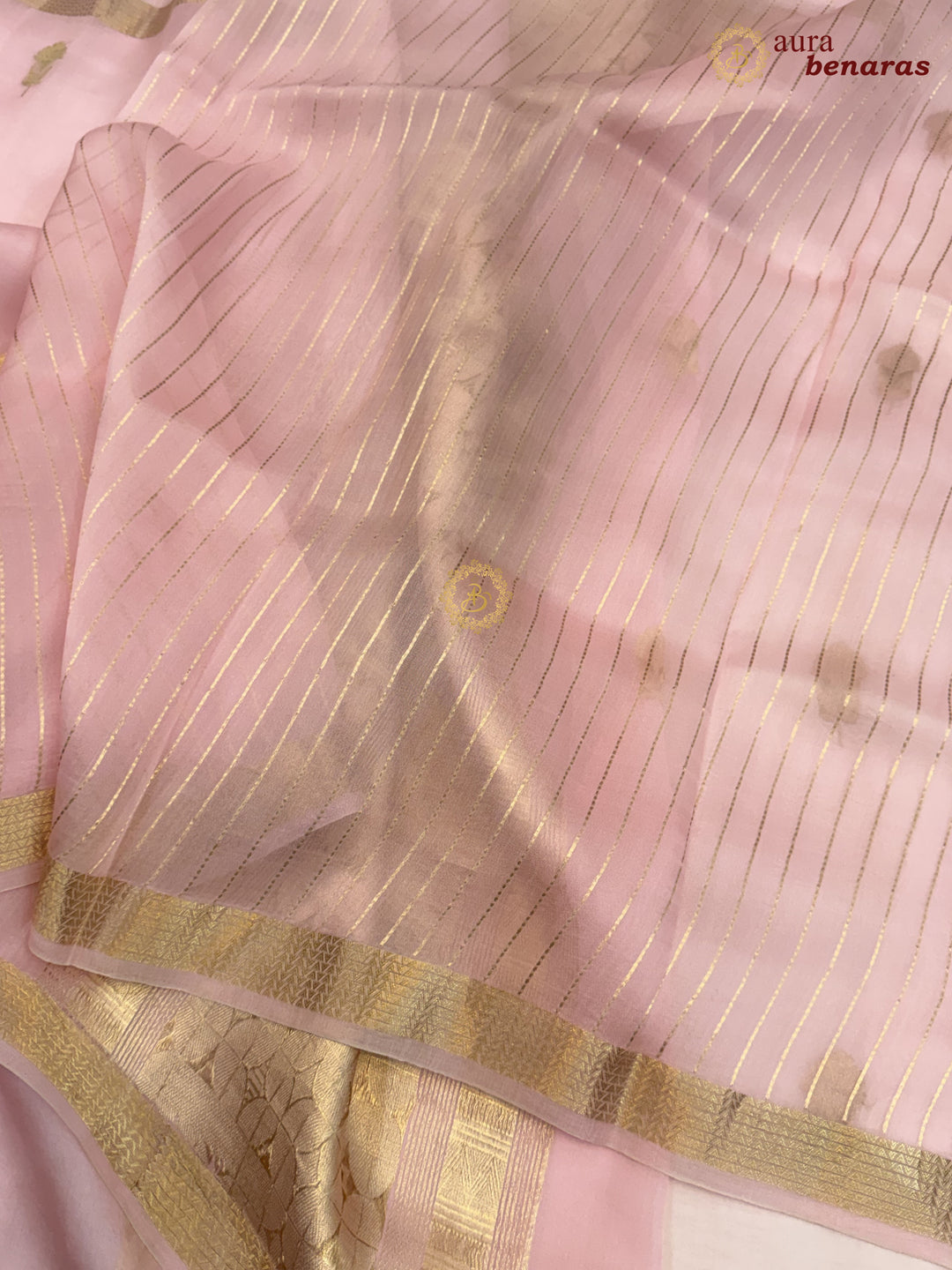 Baby Pink Kora Silk Handloom Banarasi Saree | Kadhwa Butis 