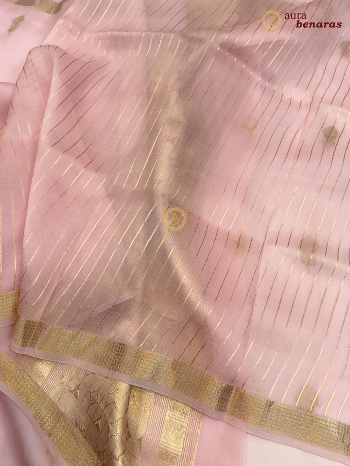 Baby Pink Kora Silk Handloom Banarasi Saree | Kadhwa Butis 